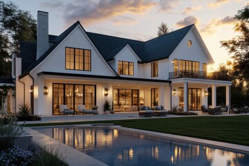 Modern farmhouse mansion luxurious white exterior