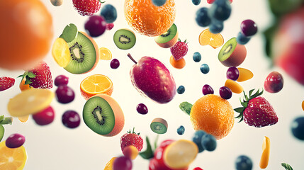 Dynamic and colorful fruit explosion, juicy and fresh design