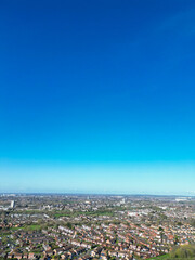 Downtown Buildings at Central Coventry City Centre of England United Kingdom. March 30th, 2024. Drone's Camera Footage Was Captured During Bright Sunny Day From Medium High Altitude.