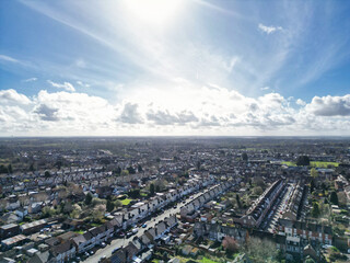 Fototapeta premium Downtown Buildings at Central Coventry City Centre of England United Kingdom. March 30th, 2024. Drone's Camera Footage Was Captured During Bright Sunny Day From Medium High Altitude.