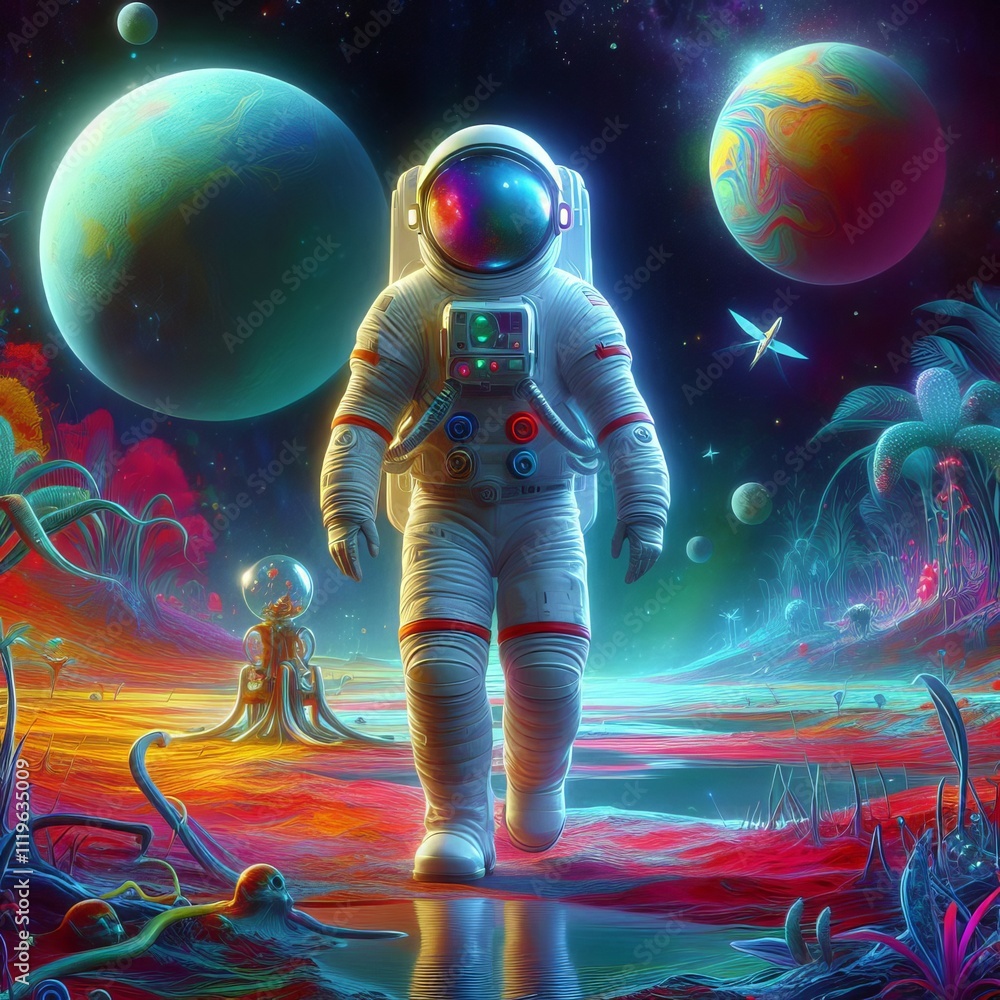 Poster an astronaut exploring a new planet an astronaut in a spacesuit
