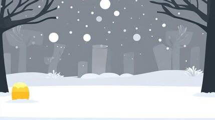 Fototapeta premium Serene Winter Landscape with Snowfall and Bare Trees in a Minimalist Style
