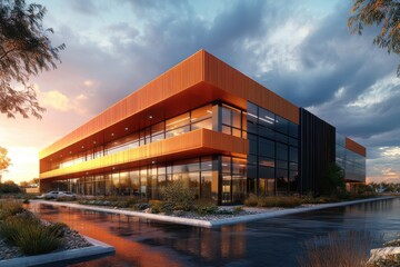 Obraz premium Modern industrial architecture orange metal siding