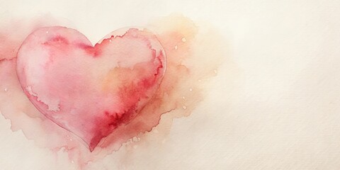 Fototapeta premium An abstract watercolor painting of a heart shape with soft pink and red hues on a beige background