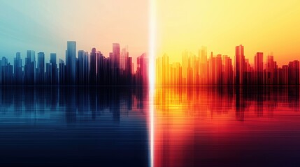Fototapeta premium Futuristic Skyline Split by Massive Beam of Light with Vibrant Color Gradations
