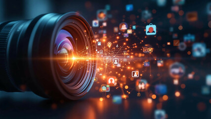 Camera Lens with Digital Network Connections Representation