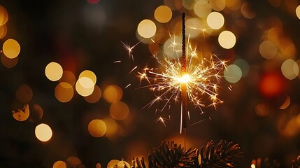 Fototapeta premium A sparkler ignites in a celebration, illuminating the festive atmosphere around it. Generative AI.