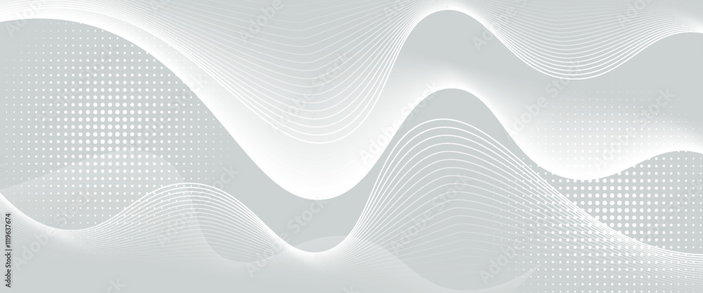 Poster 3d white geometric abstract background overlap layer on bright space with waves decoration. minimali