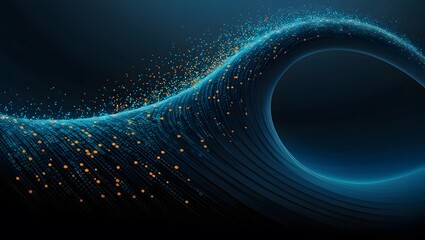 Abstract digital wave background with vibrant gradient colors and glowing dots forming a flowing, futuristic pattern.