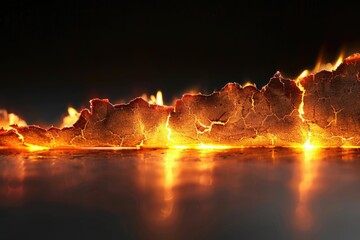 Flames engulfing a cracked surface  casting an orange glow. background removed