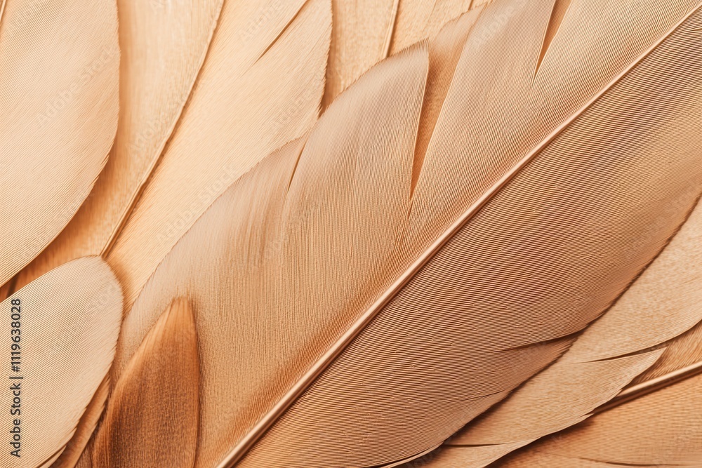 Poster beige feather texture macro shot of soft shiny bird feathers