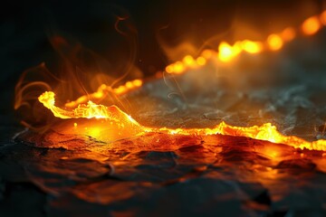 A fiery line burns across a dark  textured surface. background removed