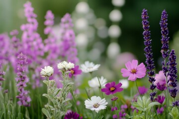 Obraz premium Colorful flower garden with various blooms in soft natural light