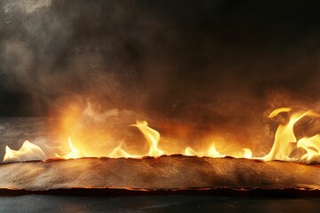 Flames engulf a piece of paper  creating smoke and a fiery glow. background removed