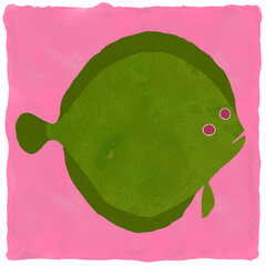 Flatfish sea life animal. Watercolor drawing for restaurants or aquariums.