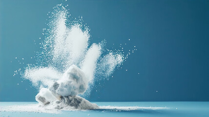 Experience the delicate explosion of powder against a tranquil blue backdrop