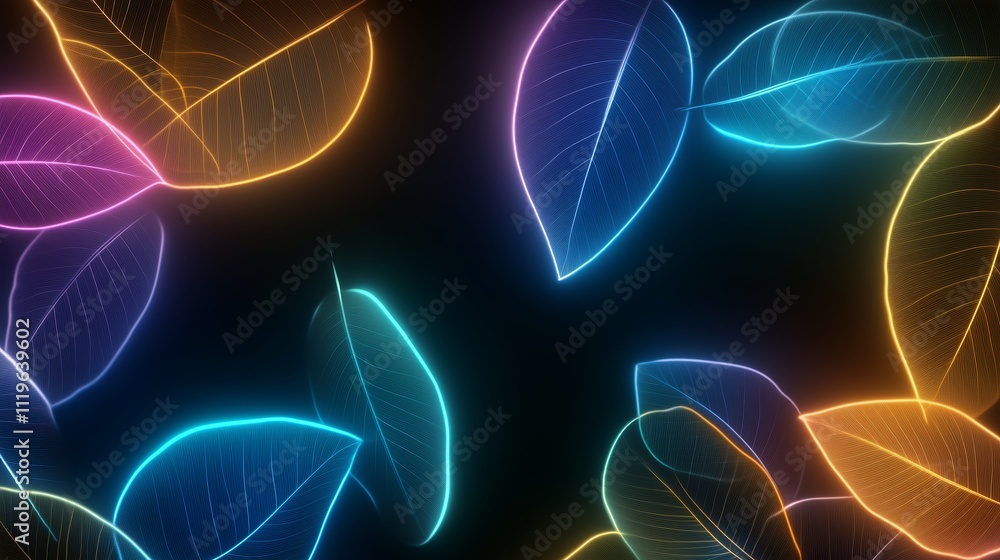 Poster colorful illuminated leaves creating a vibrant background design for digital art and nature themes