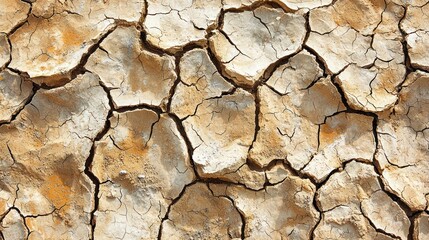 Fototapeta premium A close-up of dry, cracked earth in a clay desert, suitable for a creative banner.