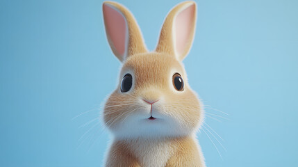 Obraz premium Cute animated rabbit with big eyes on a blue background.