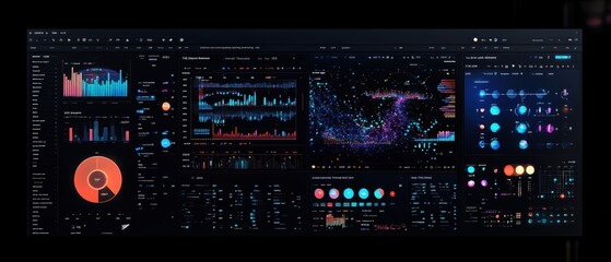 Obraz premium Complex data visualization dashboard displaying analytics, patterns, and insights in a professional setting