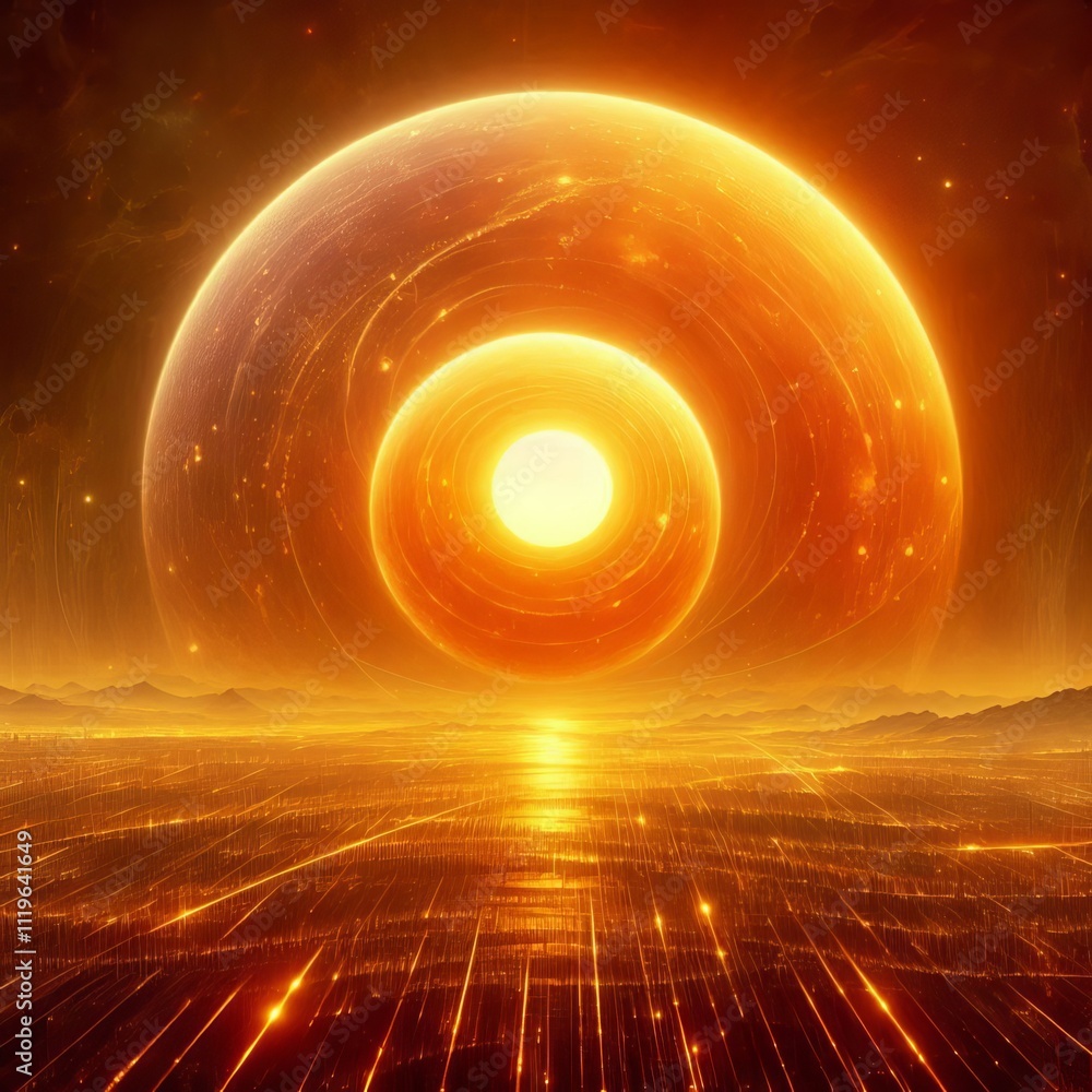 Poster binary sunset a warm golden texture featuring two suns setting i