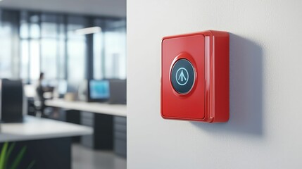 Naklejka premium Modern red thermostat on a wall in a stylish office environment.