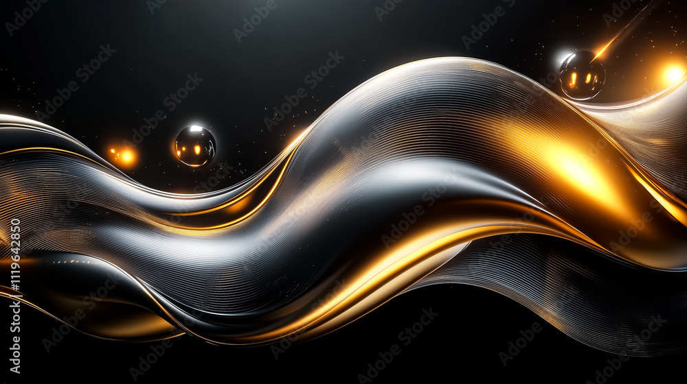 Poster abstract scales undulate in a harmonious blend of gold and silver, creating a captivating visual exp