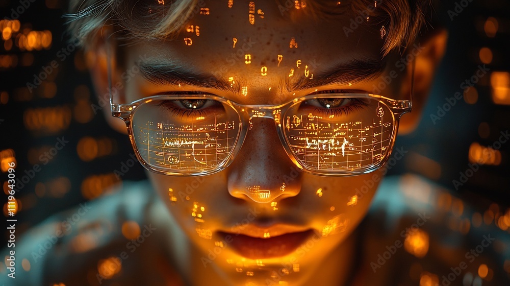 Poster futuristic student exploring virtual science simulations with curiosity and hands on learning