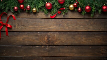 Chirstmas background with leaves and ornaments