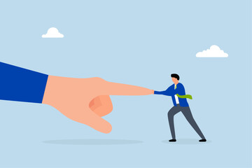 Obraz premium Conflict against boss, courageous businessman battles and continues to strive against dominant corporate force.