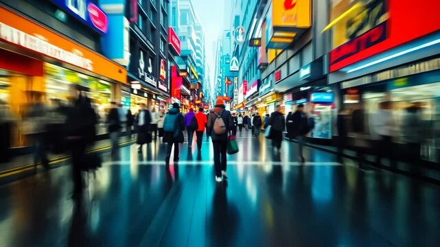 People walking in modern corridor with background motion blur effect busy advertising agency blurred
