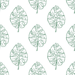 Seamless pattern with monstera tropical leaves doodle for decorative print, wrapping paper, greeting cards, wallpaper and fabric