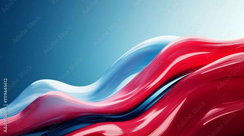 Poster a vibrant abstract image featuring flowing red and blue waves against a gradient background, evoking