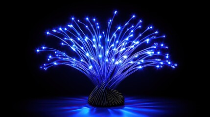 Fiber Optic Lamp with Glowing Blue Lights Creating a Magical Effect