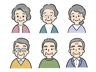 笑顔のシニア男女6人セット上半身
