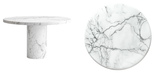 round white marble table with detailed veining top and side view