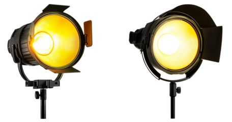 studio spotlight with yellow glow front and side views