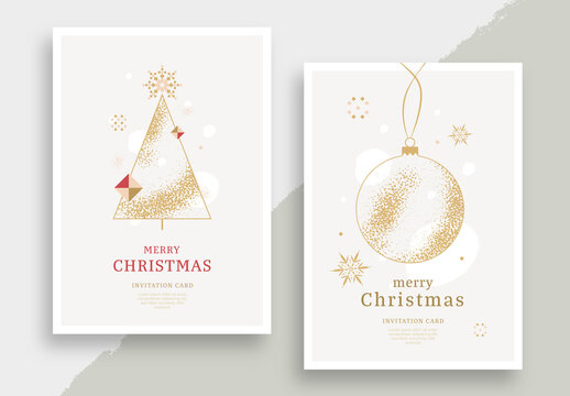 Elegant Christmas Invitation Card Minimalist Golden Christmas Tree and Glittering Ornament