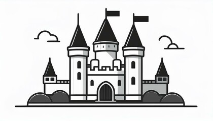 Fototapeta premium Castle cartoon symple style outline icon historical building 