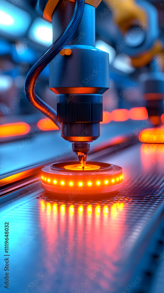 Poster automated precision laser cutting industrial factory technology process high-tech environment close-