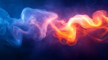 Obraz premium A vibrant swirl of blue and orange smoke, creating an ethereal and dynamic visual effect against a dark background.