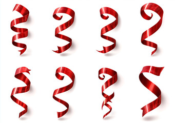 Red ribbon streamers isolated on a white background