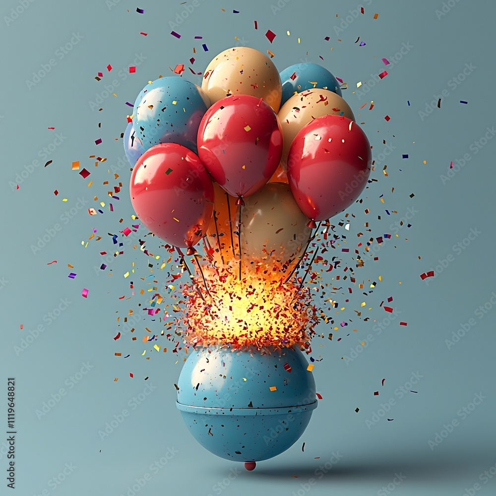 Aufkleber cartoonish bomb exploding with confetti and balloons creating a fun unexpected twist
