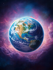 Obraz premium Earth in cosmic nebula space digital art universe aerial view celestial beauty and wonder