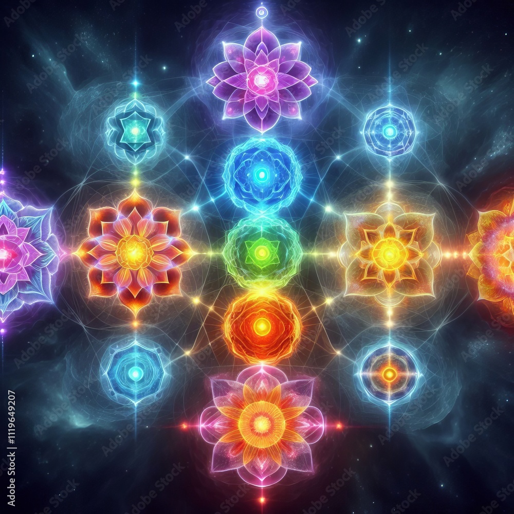 Poster chakra system a representation of the seven chakras each chakra