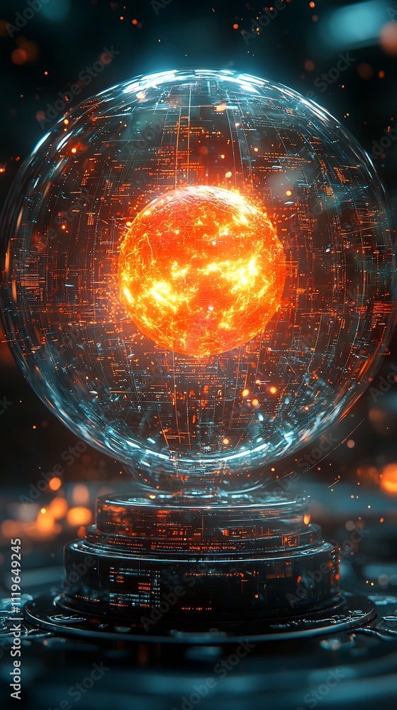 Poster a bomb exploding in a futuristic digital realm sending glitches and error codes across the screen
