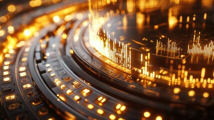 Close-up of a futuristic hub for dynamic data visualization and graphic design