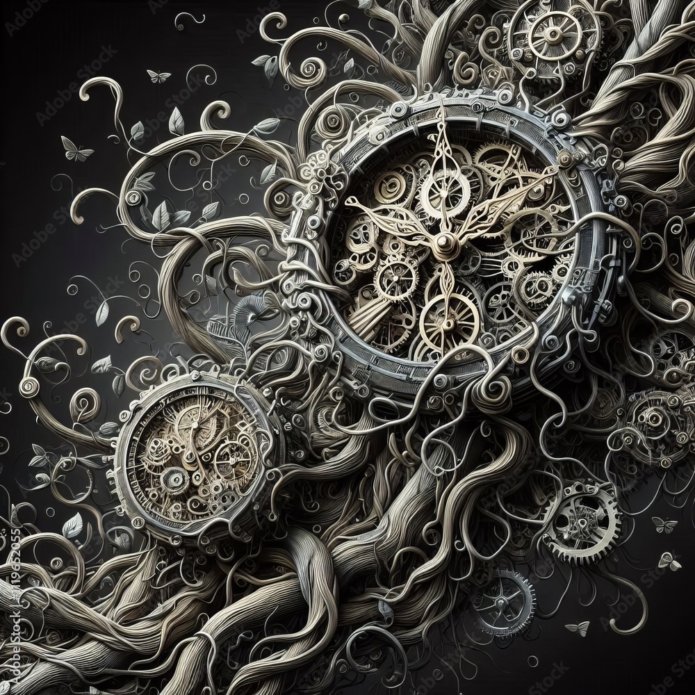 Poster clockwork vines intricate clockwork gears engulfed in a tangle o
