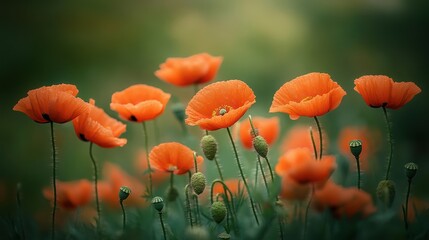 Obraz premium A field of vibrant orange poppies in full bloom