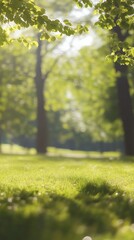 Sunlight filters through lush green trees in a serene park setting during midday